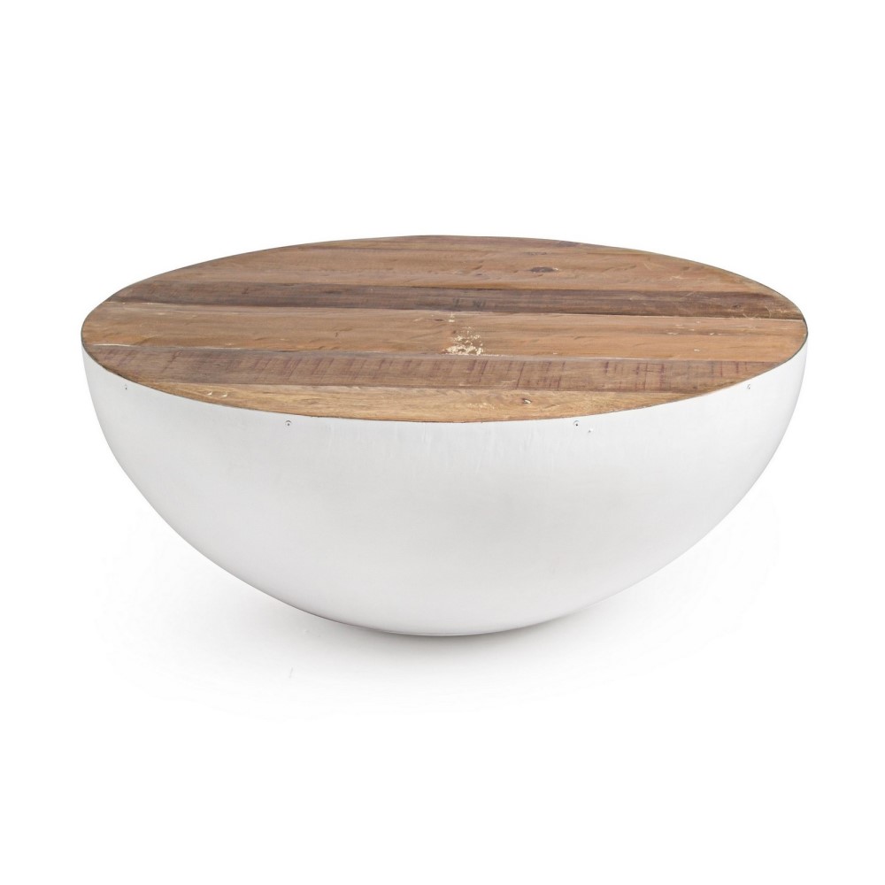 Tavolino bianco in legno riciclato stile design cm Ø90 - 38