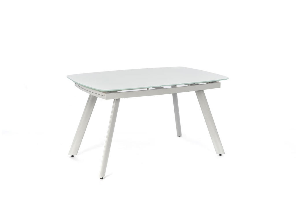 Tavolo allungabile elegante e funzionale, 90cm x 140-175-210cm H. 76cm, con top e allunghe in vetro temperato extra white e gambe in metallo verniciato grigio chiaro