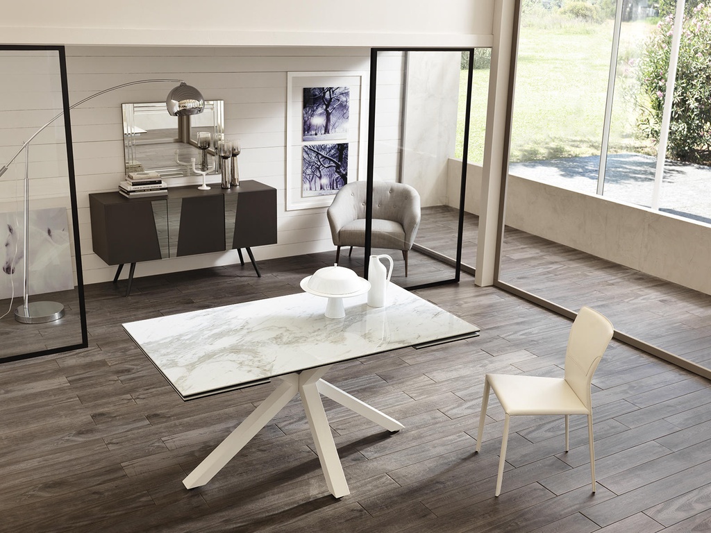 Tavolo allungabile in ceramica marmo bianco, 90x160-240x76 cm
