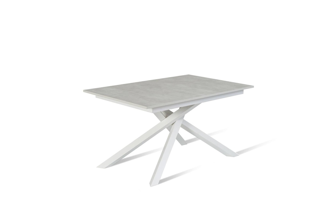 Tavolo allungabile in cemento bianco, con gambe in metallo, 90x140-190x76 cm