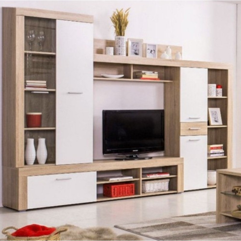 Parete Attrezzata Rovere Bianco LIZA 245x41,5x196 cm