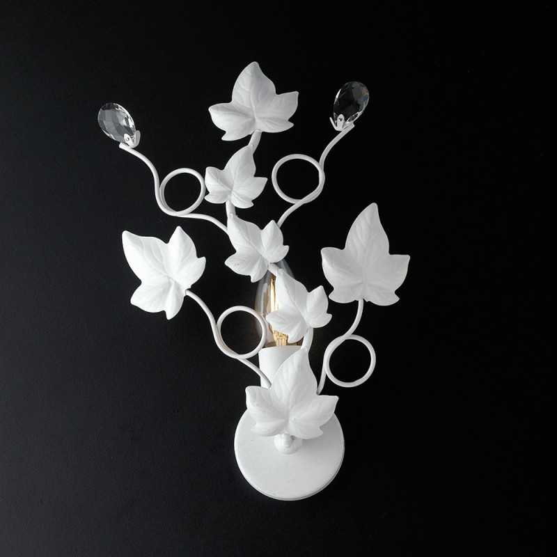 Applique shabby in ferro una luce Bianco strass 22x h32 cm