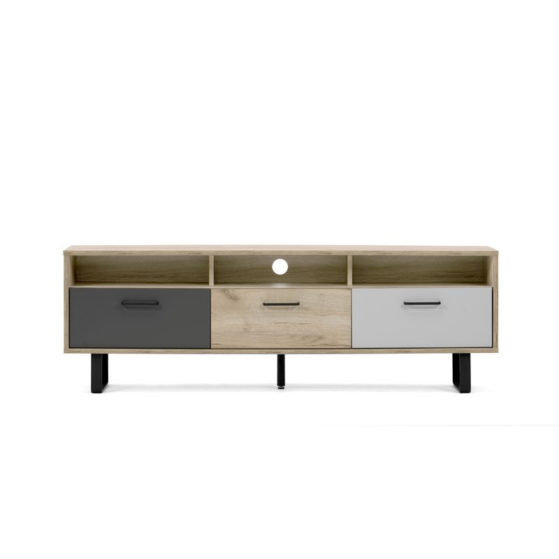 Mobile Base Porta TV con 3 Ante a Ribalta Colore Rovere e Grigio 160x35xh.53 cm