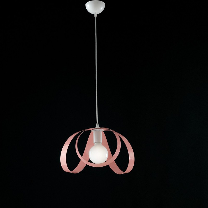 Lampadario sospensione in ferro bianco rosa una luce 32x h24 cm