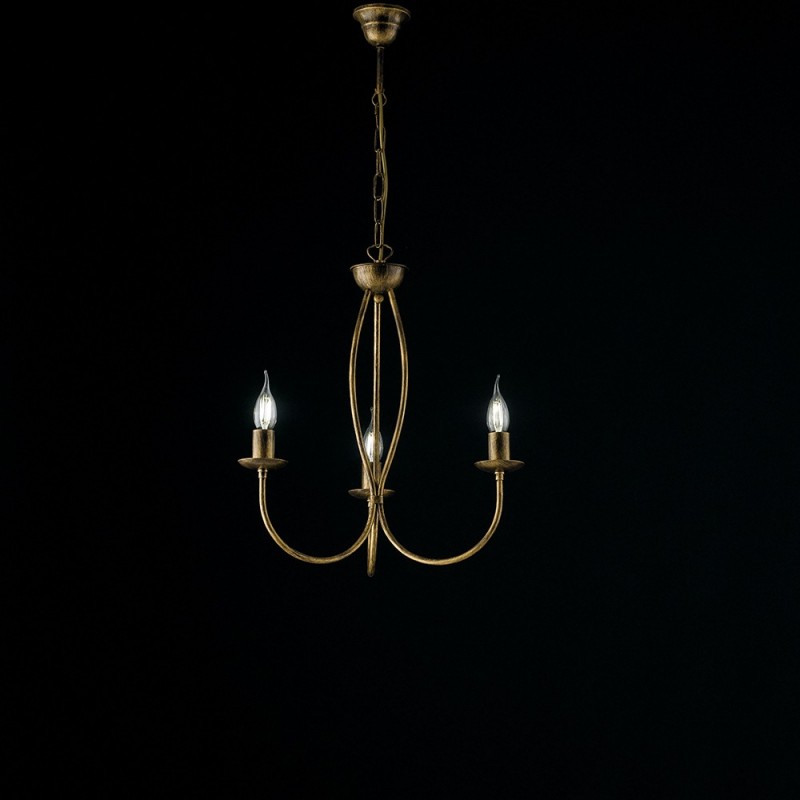 Lampadario in ferro marrone oro tre luci 45x h50 cm