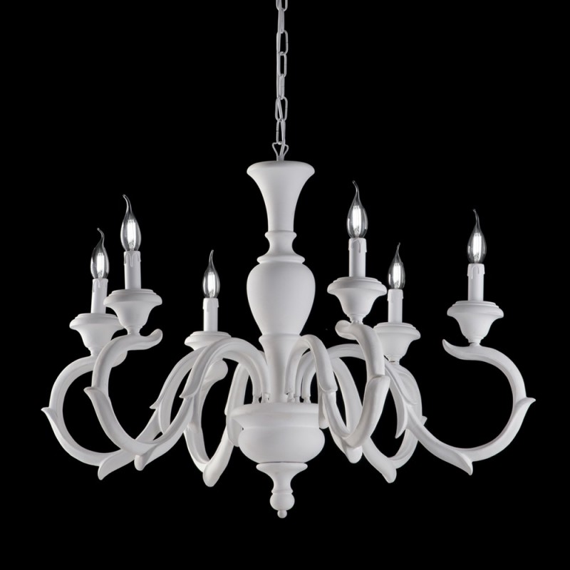 Lampadario in legno bianco shabby sei luci 91x h65 cm