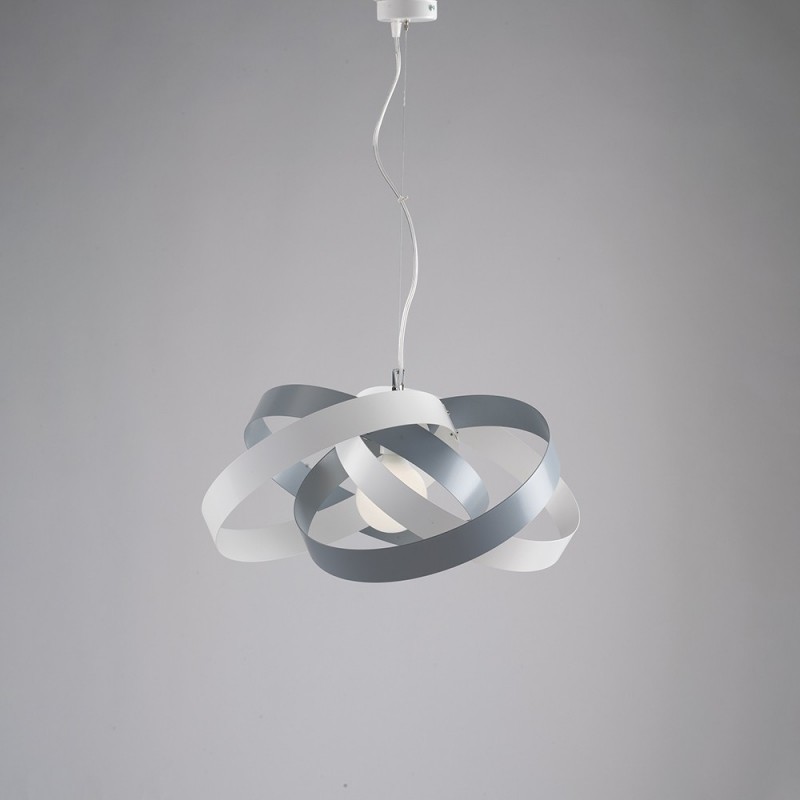 Lampadario sospensione moderno in ferro Bianco e Grigio, una luce, 54x25 cm