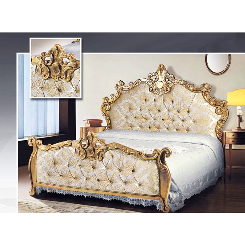 Letto Matrimoniale Barocco in Tessuto Damascato 172x212xh.165 cm