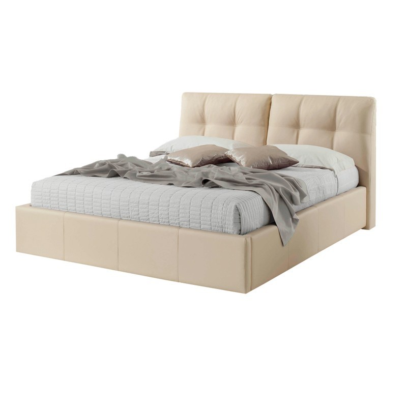 Letto matrimoniale in ecopelle crema con contenitore 182x216xh.104 cm
