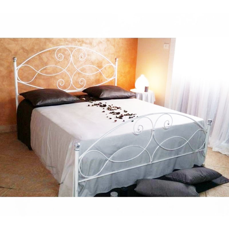 Letto matrimoniale in ferro battuto Bianco Argento NARCISO 170x202x h131,5 cm