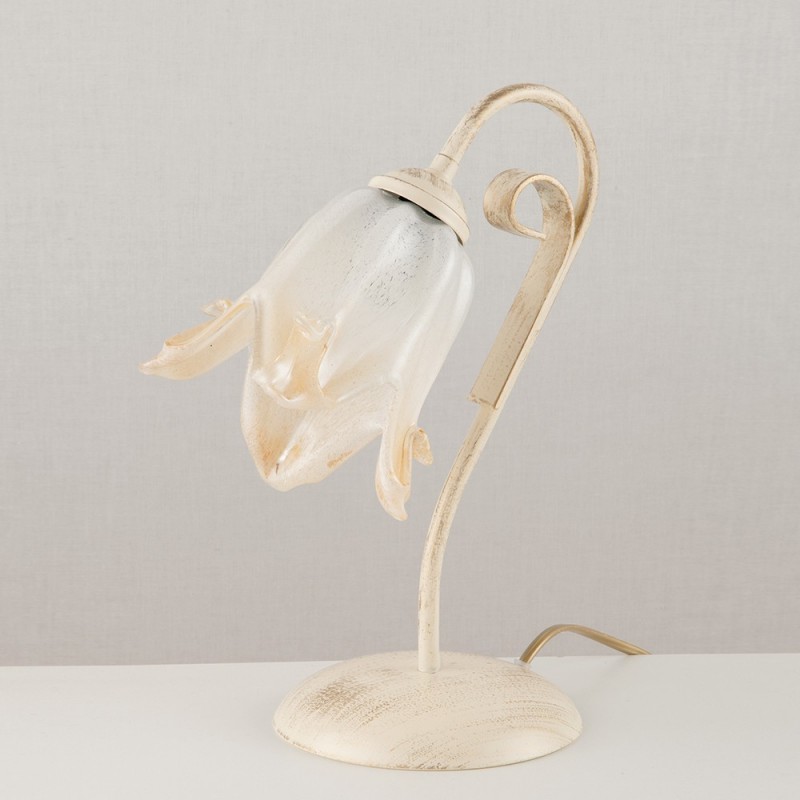 Lumetto in ferro Avorio Oro una luce paralume in vetro Bianco Ambra 23x h30 cm