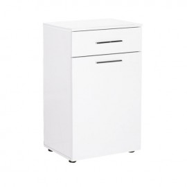 Mobiletto da bagno bianco con cesto e cassetto 52x38xh.83 cm