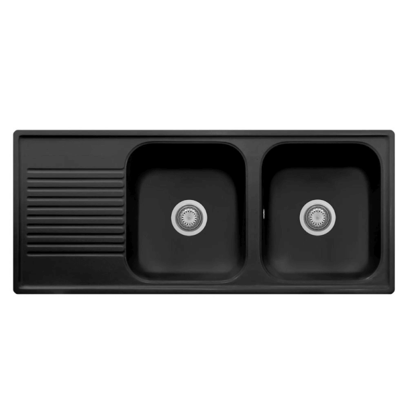 Lavello 2 Vasche Granitovero1162vsnep Gocciolatoio Nero Samet - 116x50 cm