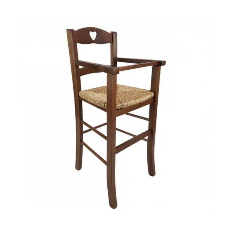 Sediolone per bambini in legno noce con seduta in paglia - L38 x P42 x H88 cm