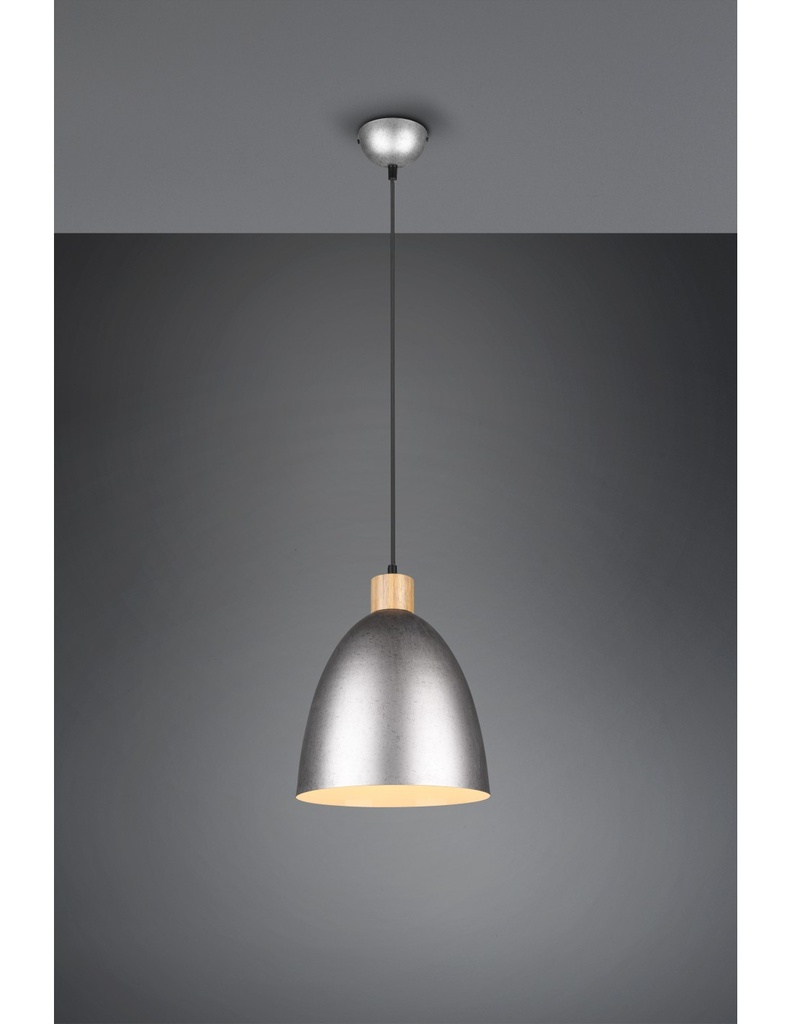 Lampada Sospensione Cucina Jagger Metallo Nichel Inserto Legno Trio Lighting - Samnite