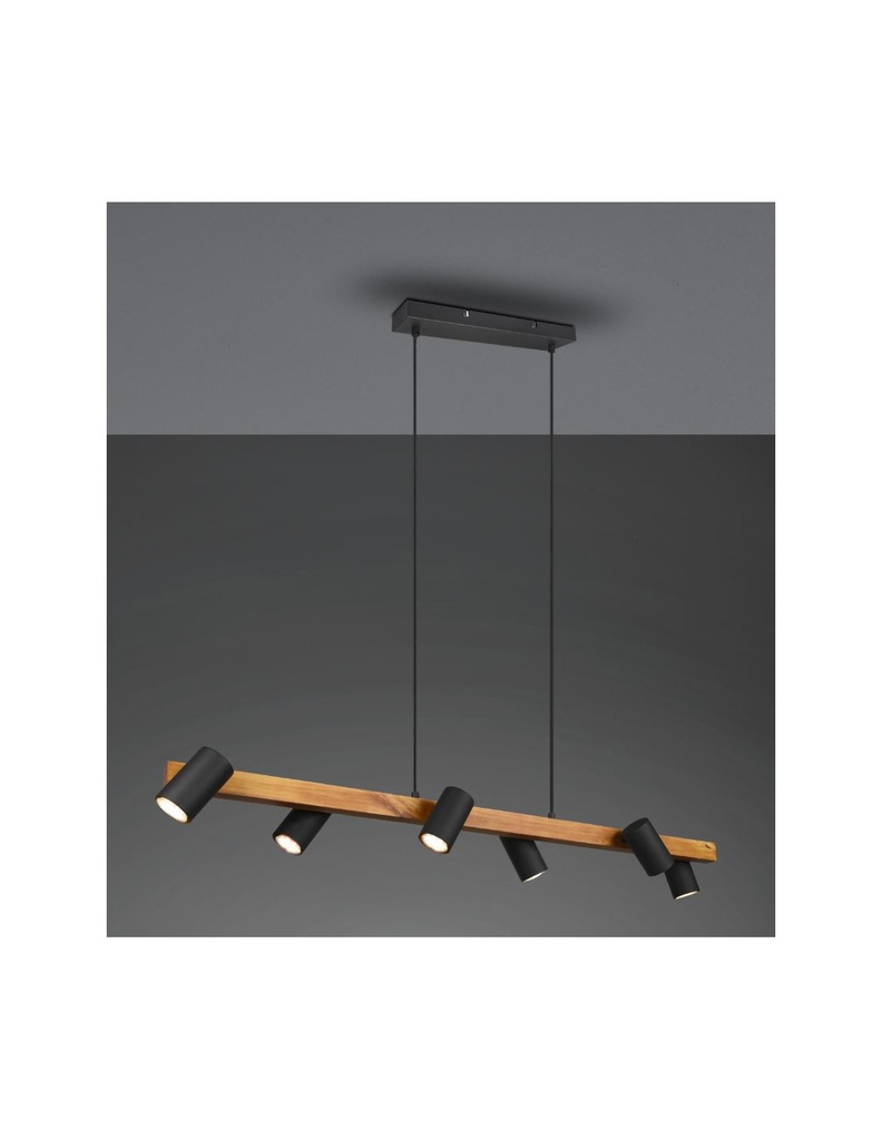 Lampadario Isola Legno 6 Spot Neri Cilindrici Orientabili Marley Trio Lighting - Samnite