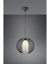Lampadario Sospensione Diffusore Gabbia Tonda Metallica Nero Con Vetro Opale Filo Trio Lighting - Samnite