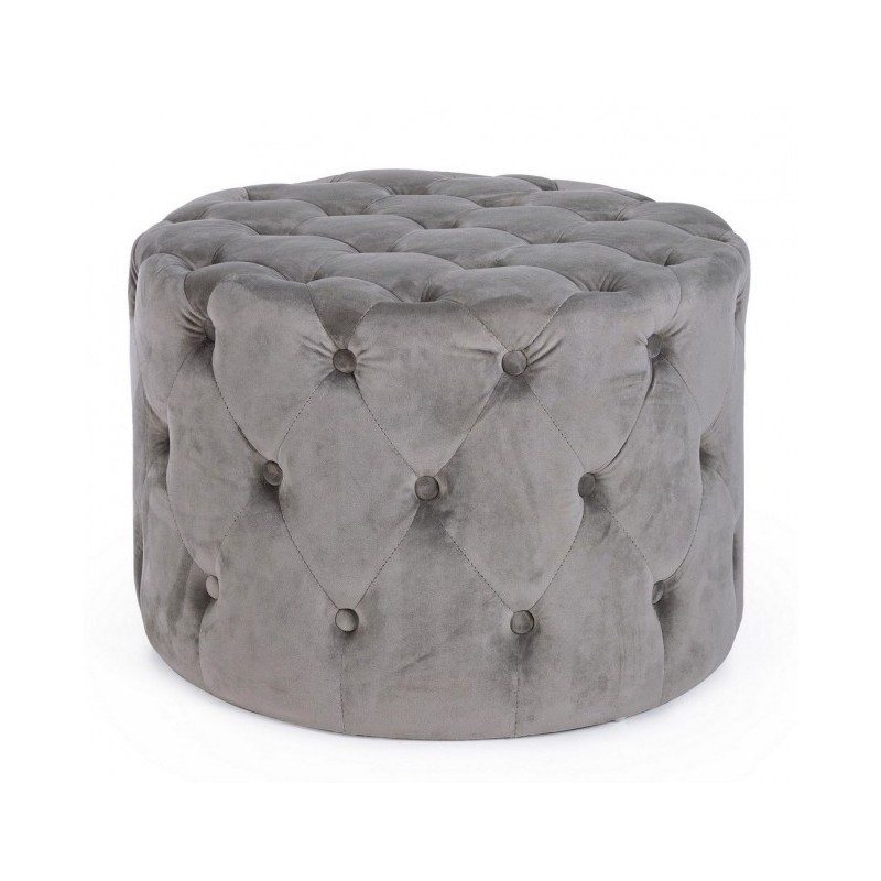 Pouf vintage grigio velluto cm diam 60 x 42 h - Samnite