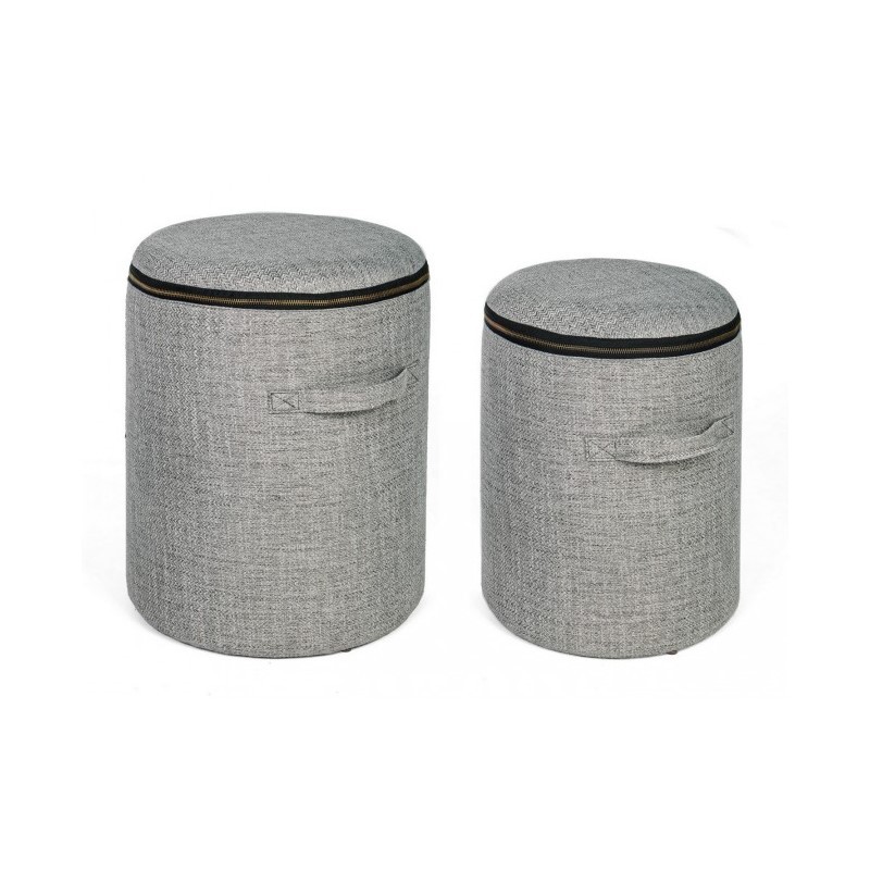 Set 2 Pouf in tessuto con contenitore Grigio RADMILA - Samnite