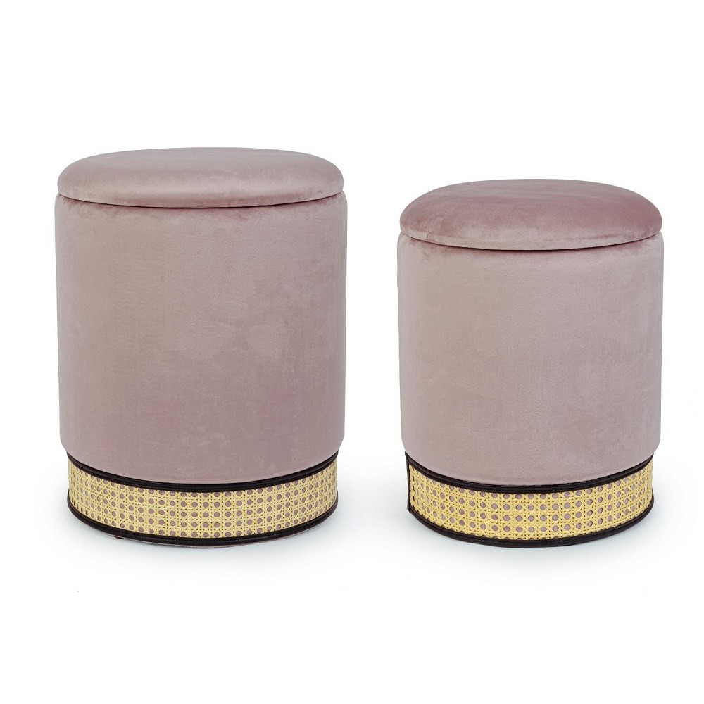 Set 2 pouf contenitore velluto rosa antico Milena - Samnite