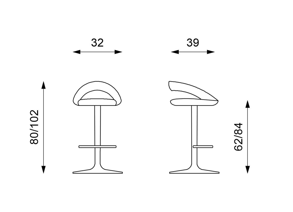 Sgabello in similpelle nero 39x380/102h cm - Samnite