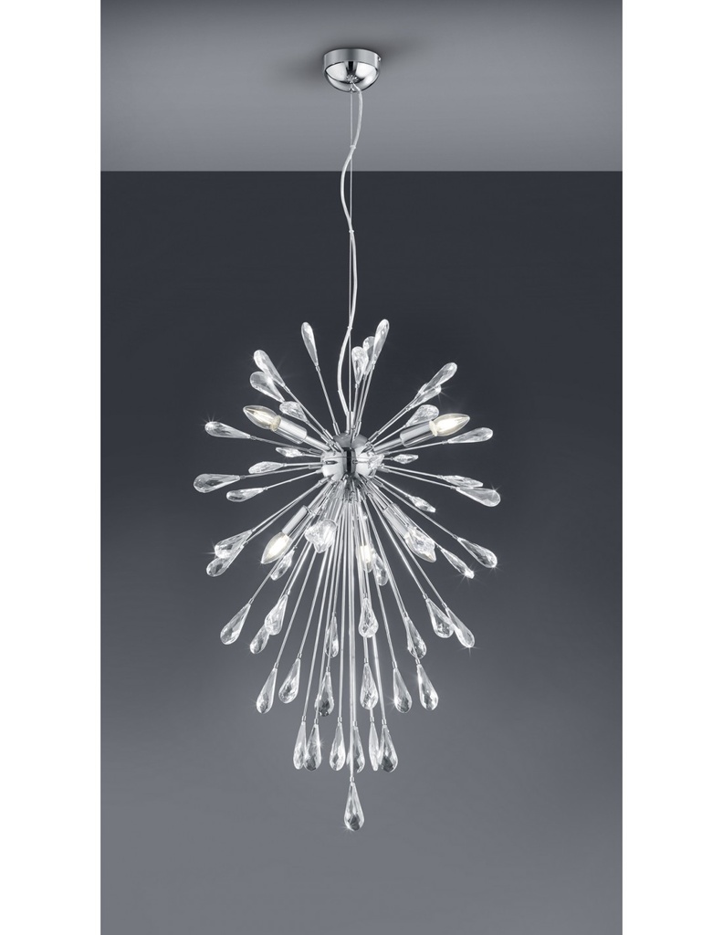 Sospensione Fuochi d'Artificio 7 Luci Minsk Cromo con Gocce Cristallo Trio Lighting - Samnite