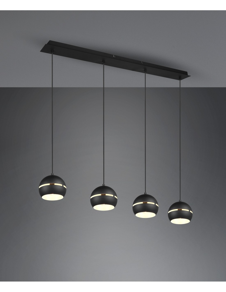 Sospensione Lineare Fletcher 4 Diffusori Sferici Nero Trio Lighting - Samnite