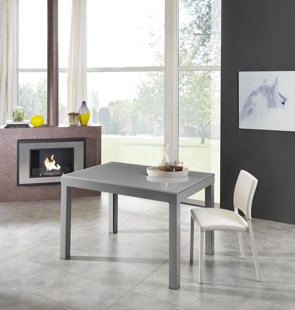 Tavolo allungabile con top in vetro temperato grigio 120/175/230/290/350x75h cm - Samnite