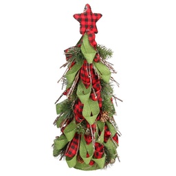 [S-V6122510000] Albero Tessuto Verde Rosso 18x18x43 cm