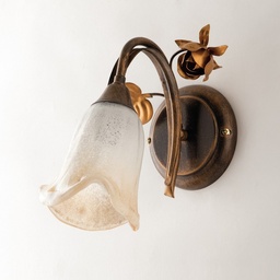 [S-BL26-AP1-BR] Applique in ferro Marrone Oro foglie una luce 23x h26 cm