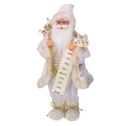 [S-V6192030000] Babbo Natale Tessuto con Regali e Lista, Bianco Oro, 24x12x45 cm