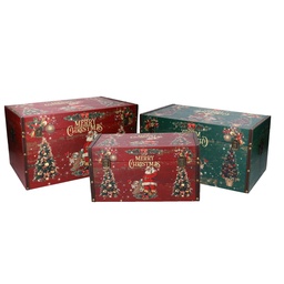 [S-V6337090000] Baule ecopelle rosso verde Merry Christmas rettangolare 59x36h33