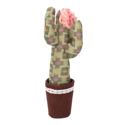[S-V8538920000] Cactus tessuto con fiore verde rosa tondo 11x11x27 cm