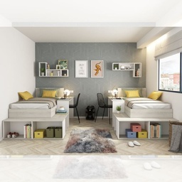 [S-FZ100311] Cameretta 6040 con letto singolo e scrivania colore bianco consumato e bianco