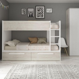 [100292] Cameretta con letto a castello con cassettoni colore bianco consumato e bianco reversibile