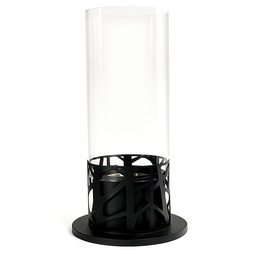 [S-FP/044] Caminetto al bioetanolo da appoggio in metallo nero con vetro temperato, bruciatore in acciaio inossidabile, 20.3 x 20.3 x 50 cm