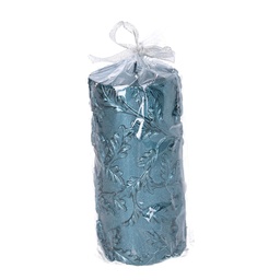 [S-V5511310000] Candela Paraffina Foglie Goffrate Blu ø7h15