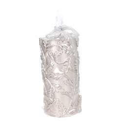 [S-V5511300000] Candela Paraffina Foglie Goffrate Champagne cm ø7h15