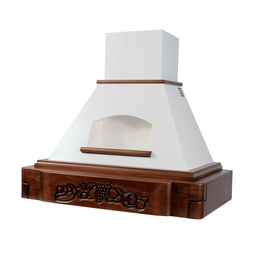 [S-ART896919] Cappa cucina rustica bianca KATIA con cornice in legno intarsio colore tabacco cm 120