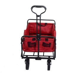 [S-V6451960000] Carrello pieghevole in tessuto rosso con maniglia e ruote - 89x48x59/76/101,5 cm