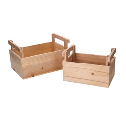 [S-V5035940000] Cassetto in Legno Rettangolare Naturale con Manici - 26,5x18h15 cm