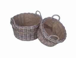 [S-V4710450000] Cesta tonda in rattan con fodera in juta - cm57h30-40