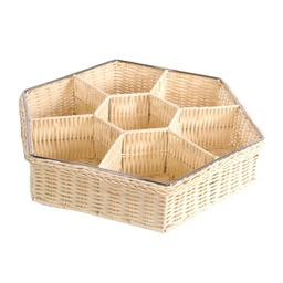 [S-V1713120000] Cestina portasalatini esagonale con 7 scomparti in rattan, cm39xh8x35