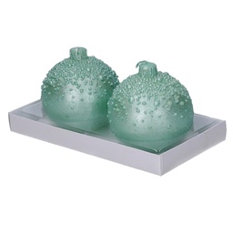 [S-V5512050000] Confezione 2 pezzi candela paraffina sfera con bolle turchese ø7,5h7,5 cm