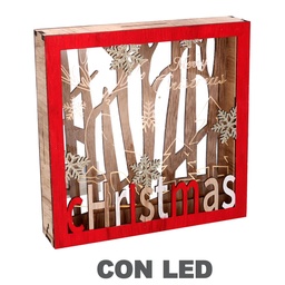 [S-V6153440000] Decorazione in legno con luci a led rosse cm22x4,5h22