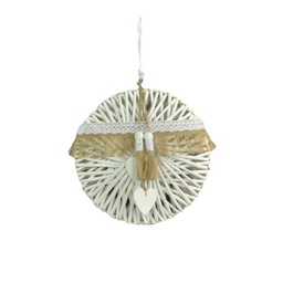 [S-V6049060000] Decorazione in vimini bianco con pizzo, cmø32x7/5