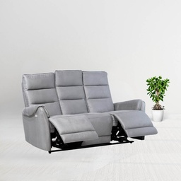 [100064] Divano 3 posti con 2 recliner elettrici in nabuk grigio chiaro  187 x 98 x 109 cm