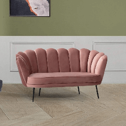 [98570] Divano Orel due posti in velluto rosa antico a conchiglia e piedi neri