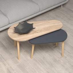 [98908] Doppio tavolino Pear rovere sonoma e antracite con gambe in legno