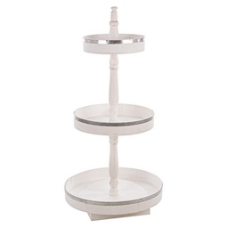 [S-B0721250] Espositore in legno bianco a 3 piani tondo 50 x 50 x 102 cm